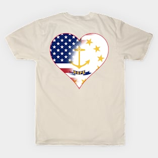 State of Rhode Island Flag and American Flag Fusion Design T-Shirt